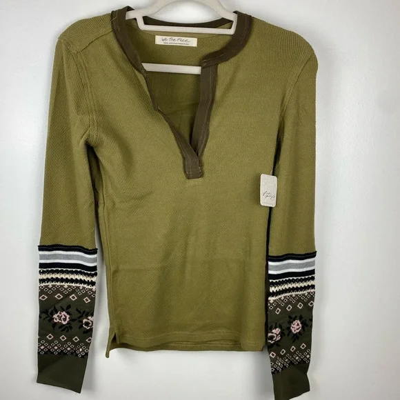 NWT Free People MIKAH LAYERING CUFF ARMY Thermal Long Sleeve Green - Picture 8 of 12